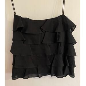 Ralph Ralph Lauren Black Ruffled Top with Spaghetti Straps Sz L Heritage Bodycon